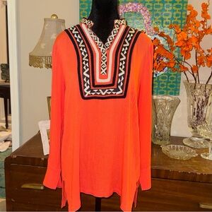 THML Orange Embroidered V-Neck Tunic